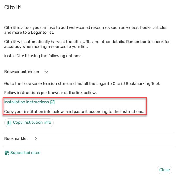 The Cite it installation instructions.