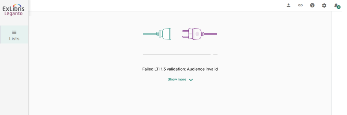 New UI Leganto error message.