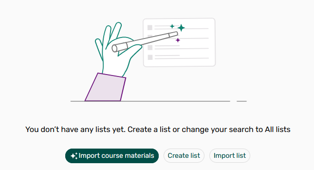 Options for creating a list when My Lists is empty.
