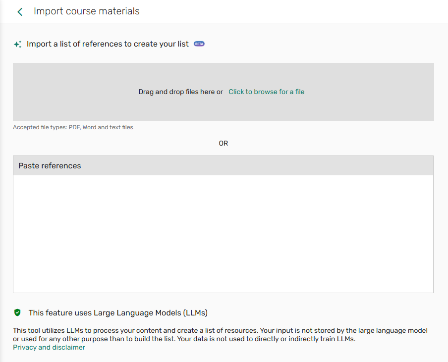 The new Import course materials interface.