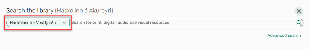 The configured Primo library dropdown list.