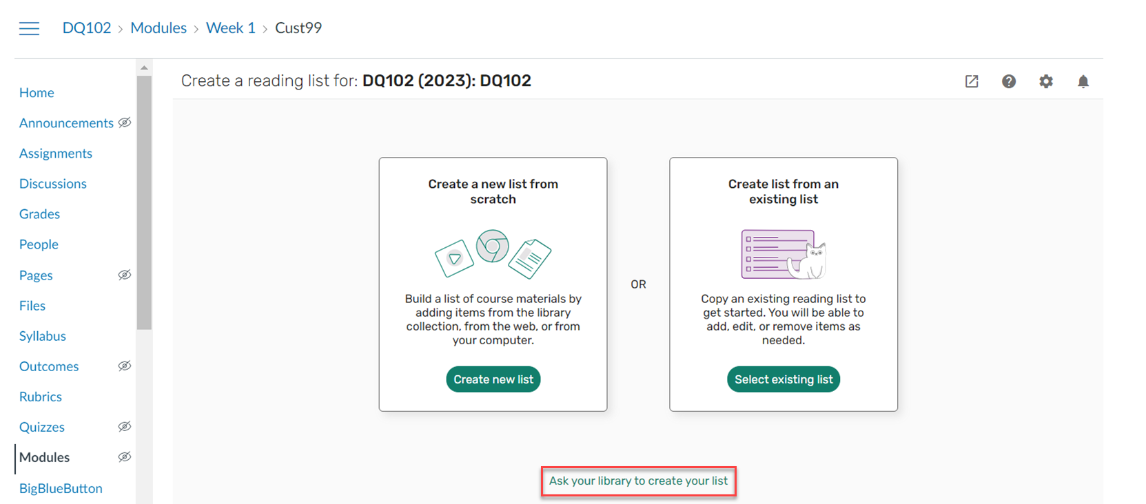 Creating a list using quick start.
