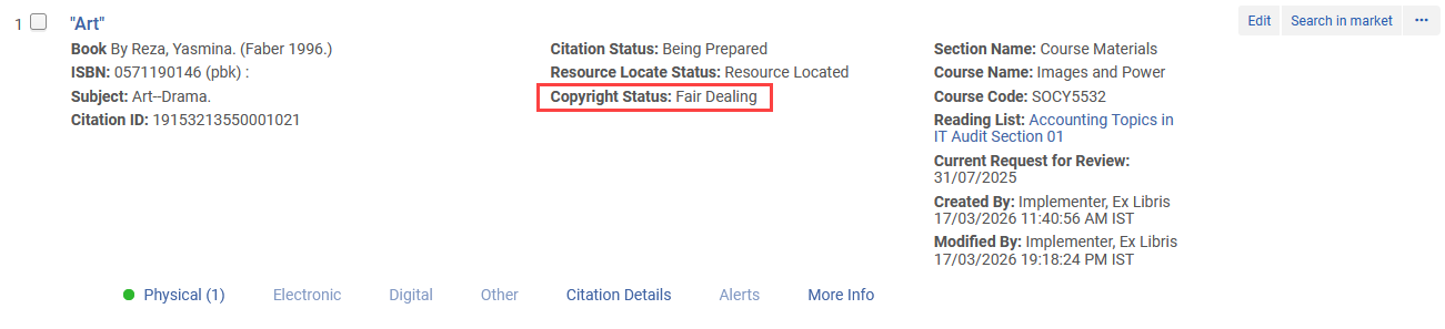 Custom label for the Copyright Status.