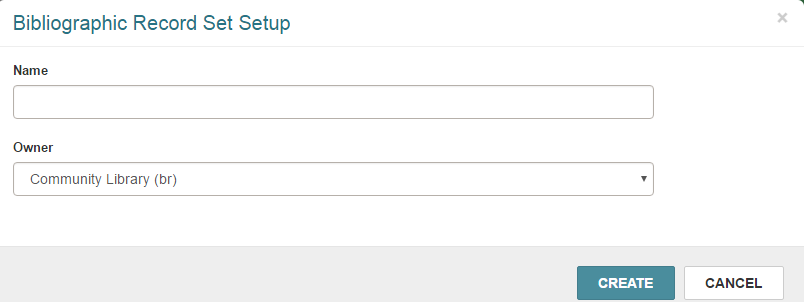Click to expand Bibliographic Record Set Setup dialog