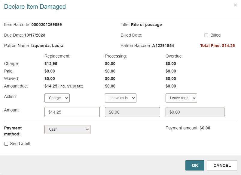 Click to expand Declare Item Damaged dialog