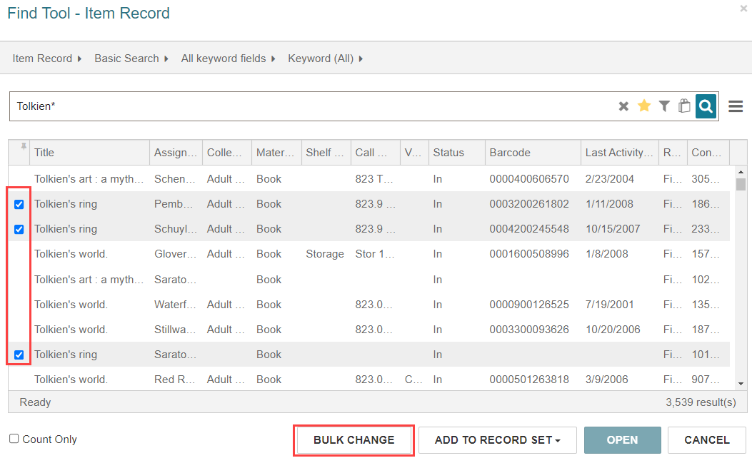 Click to Expand Bulk Change Items in the Find Tool