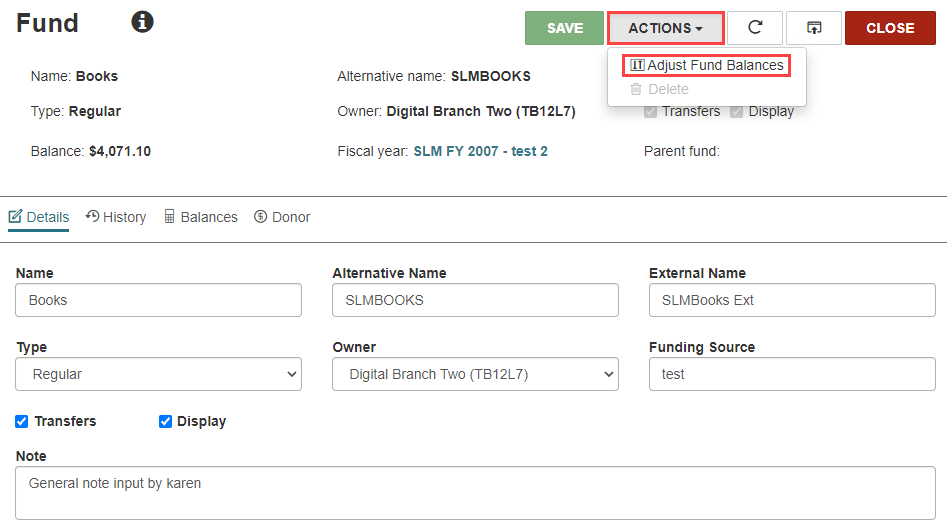 Click to expand Fund workform, Adjust Fund Balances option.