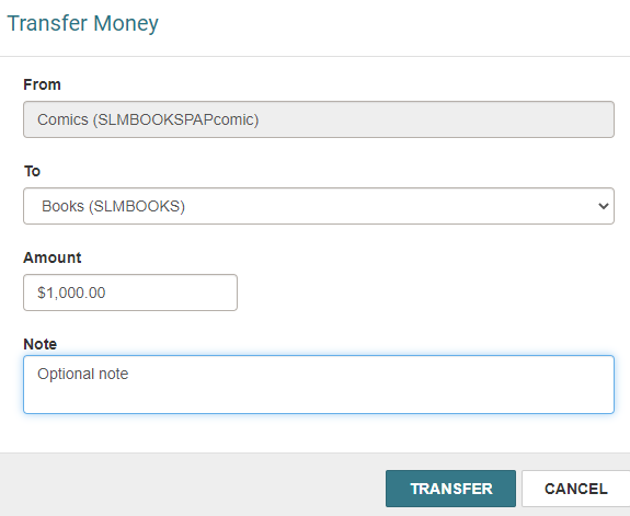 Click to expand Transfer Money dialog.