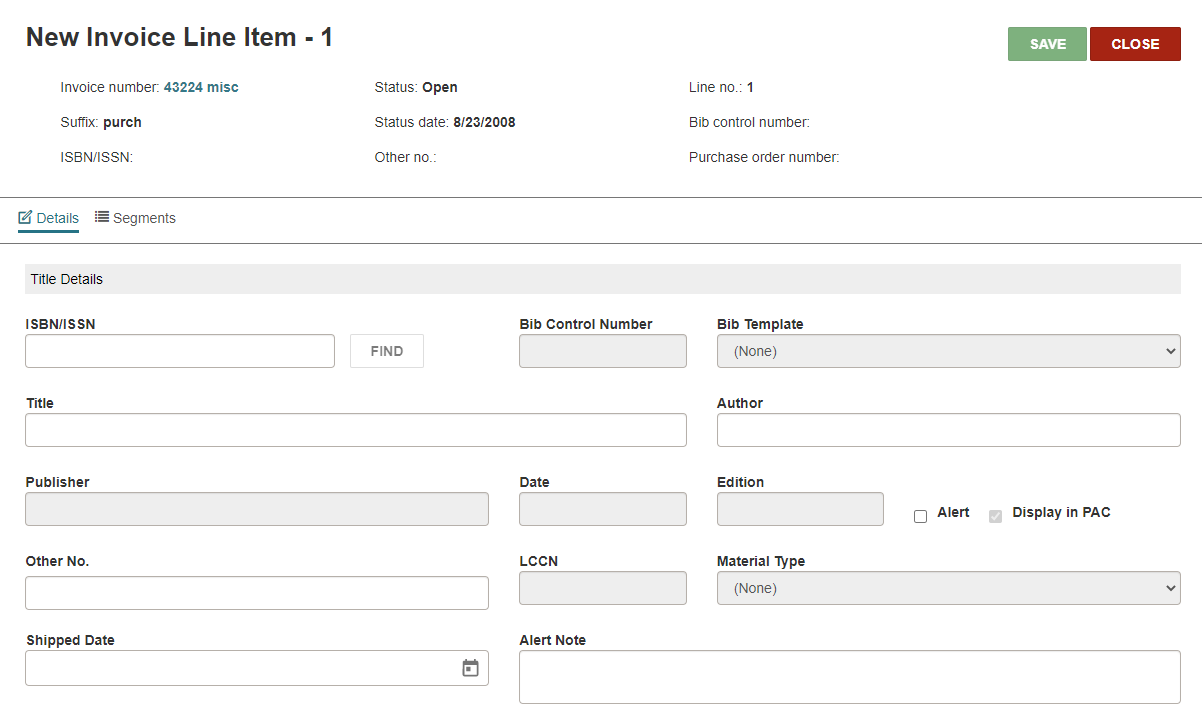 Click to expand New Invoice Line Item workform