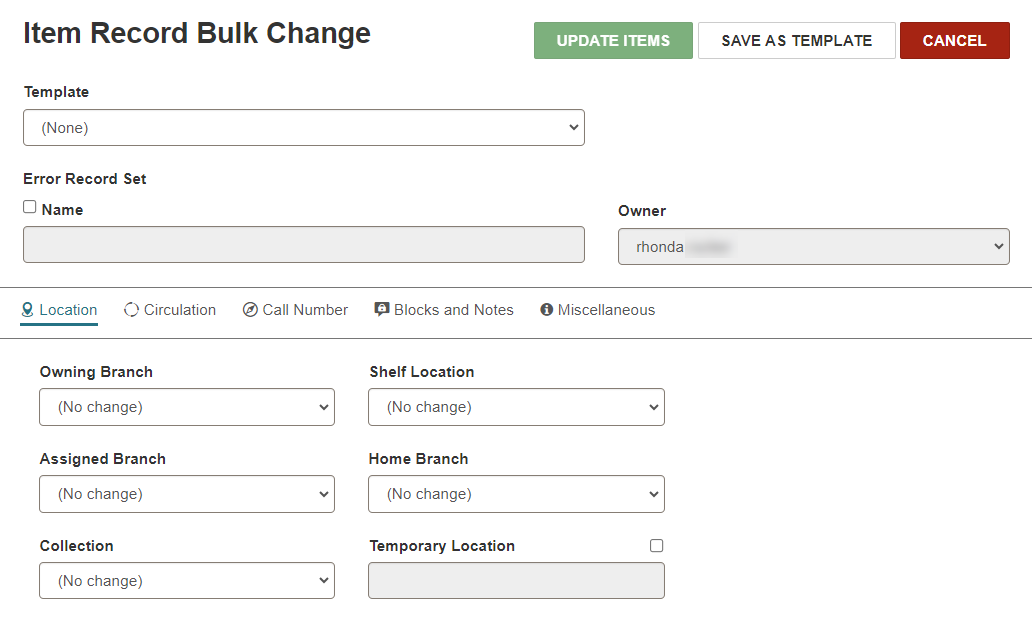 Click to Expand Item Bulk Change Workform