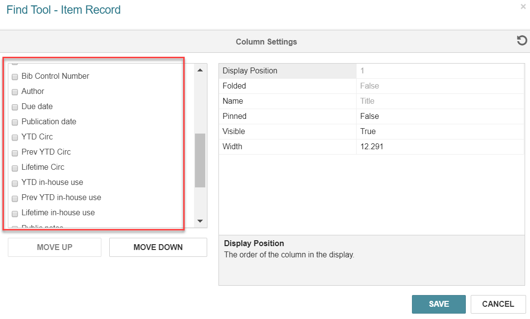 Click to expand Column Settings dialog.