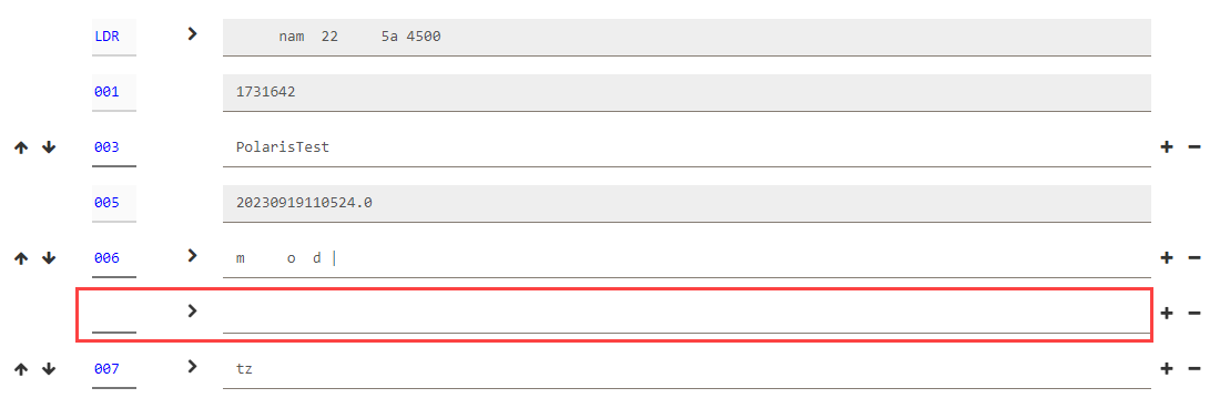 Click to expand Adding a control field in a bibliographic record