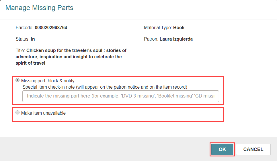 Click to expand Manage Missing Parts dialog
