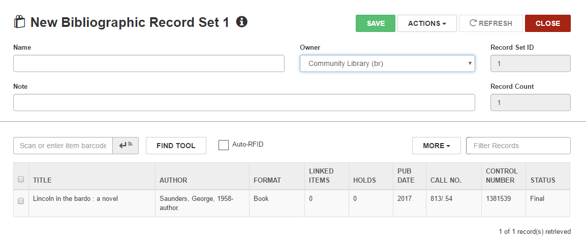 Click to expand New Bibliographic Record Set