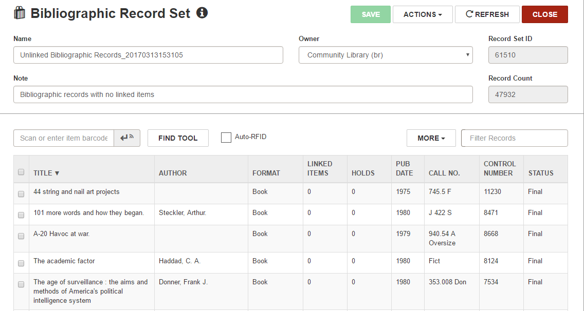 Click to expand Unlinked Bibliographic Record Set