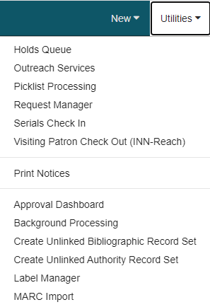 Utilities menu