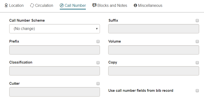Click to Expand Item Bulk Change, Call Number view