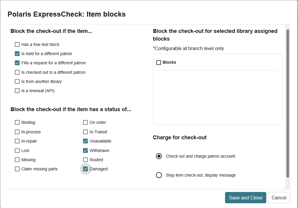 Click to expand Polaris ExpressCheck: Item blocks settings