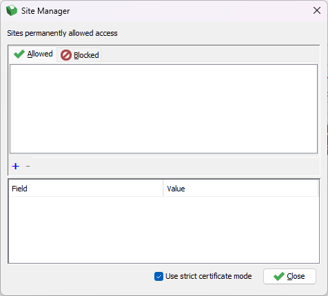 Click to expand Site Manager window in QZ Tray