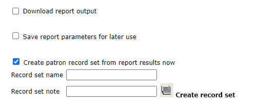 Report preview screen, Create record set from report results now option