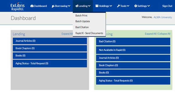 Lending Drop Down Menu.