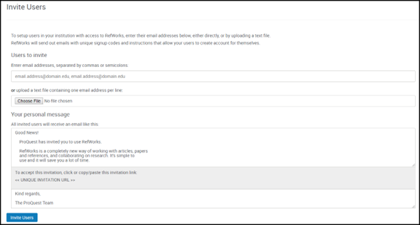 Admin Invite Users Page.