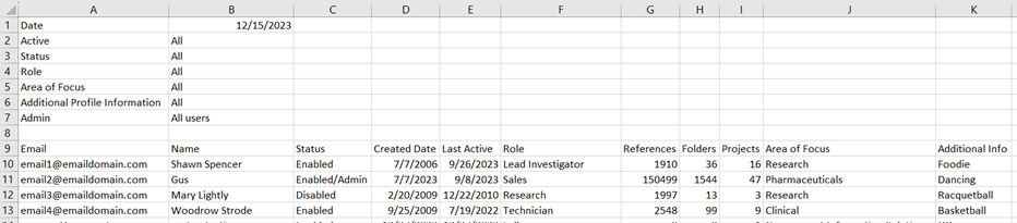CVS Export Example.