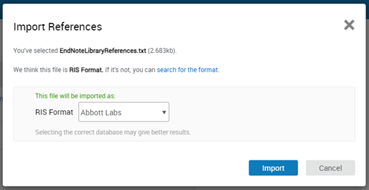 Import references modal.