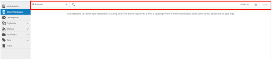 The search databases option.