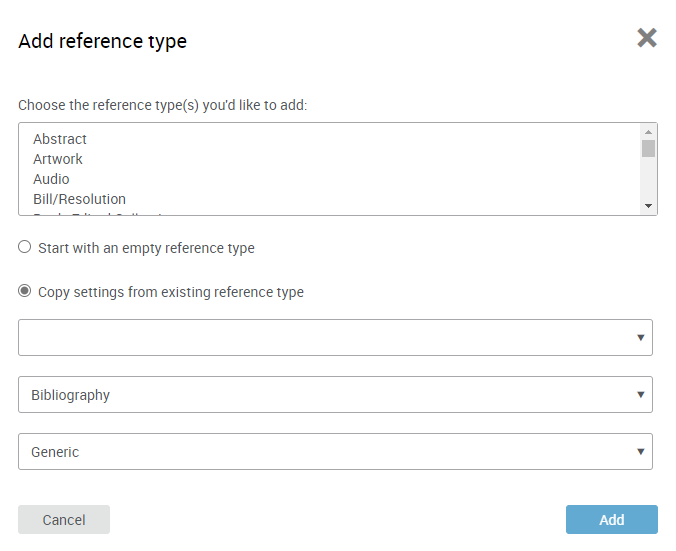 Add a reference type dialog box.