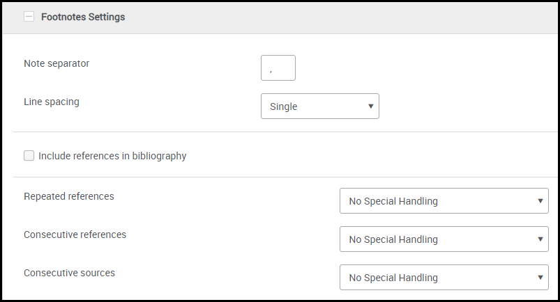 Footnotes settings in the formatting pane.