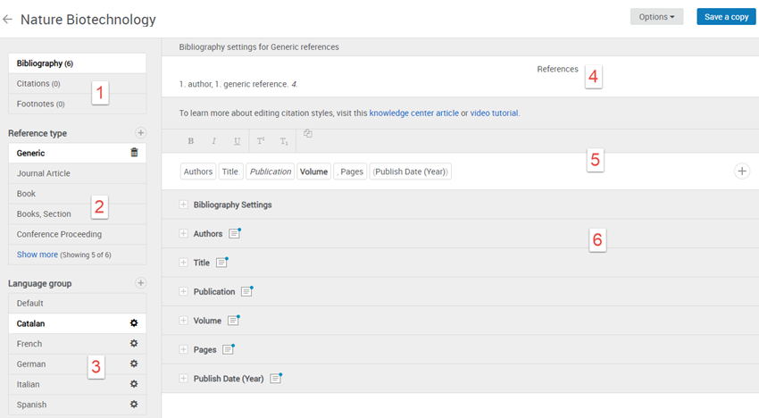 Citation style editor.