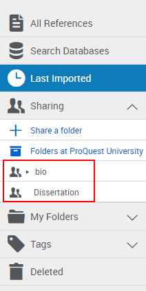 A list of shared folders.