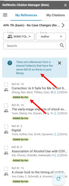 RefWorks Sharing Labels in RCM for Google Docs.