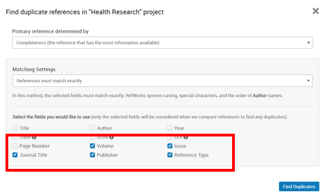 Find Duplicate References Modal
