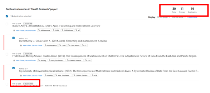 Find Duplicates Search Results.