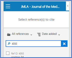 RefWorks Citation Manager with Ref ID keyed in.