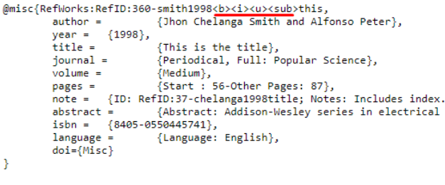 Citekey with HTML removed.