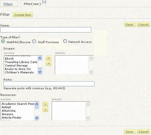 Filters (new) tab Filters (new) tab