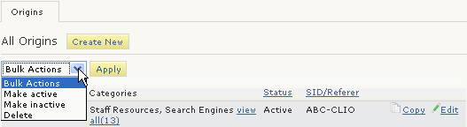 Bulk Actions drop-down menu Bulk Actions drop-down menu