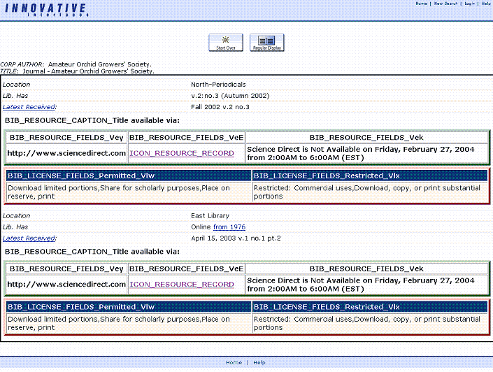 WebPAC Display of Full Holdings