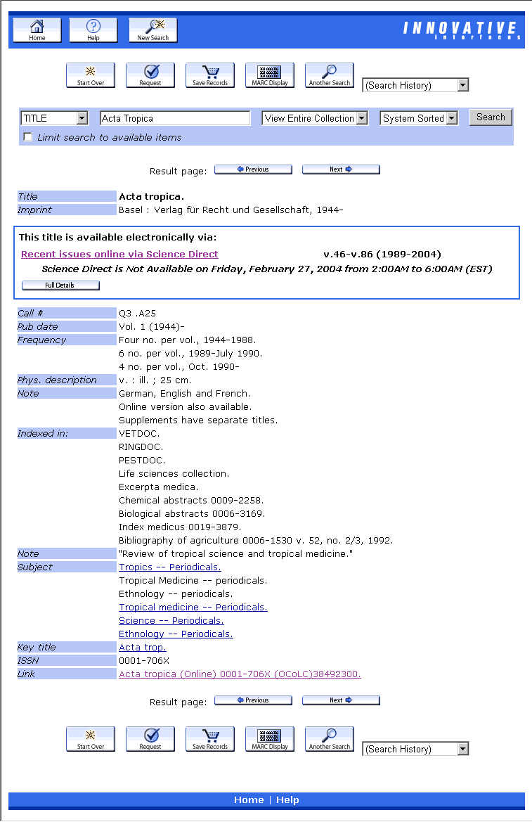 Public WebPAC Display of Bib with Resource Fields Public WebPAC Display of Bib with Resource Fields