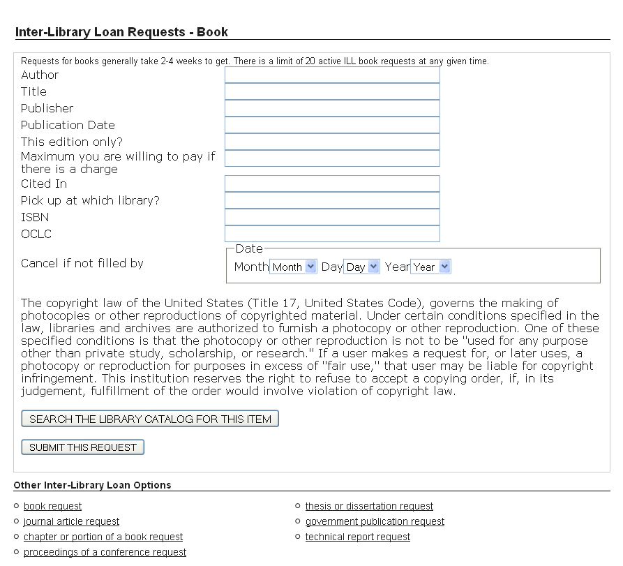 Click to expand Sample ILL request form