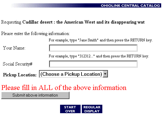 Patron Verification and Pickup Location selection display