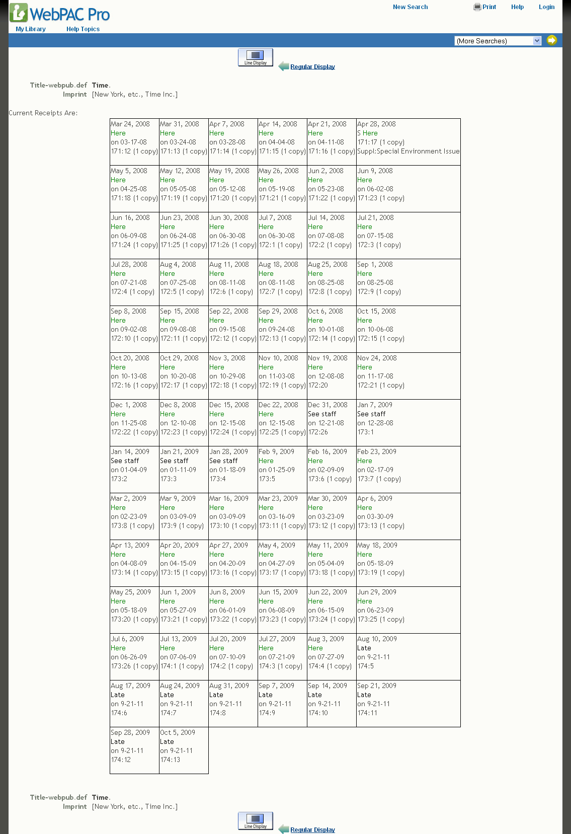 Initial serials record display in the WebPAC