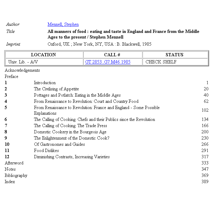 WebPAC page showing Table of Contents fields