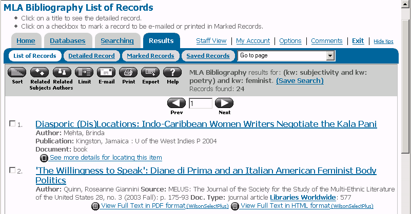 Target resource search results