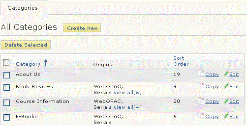 Categories tab Categories tab