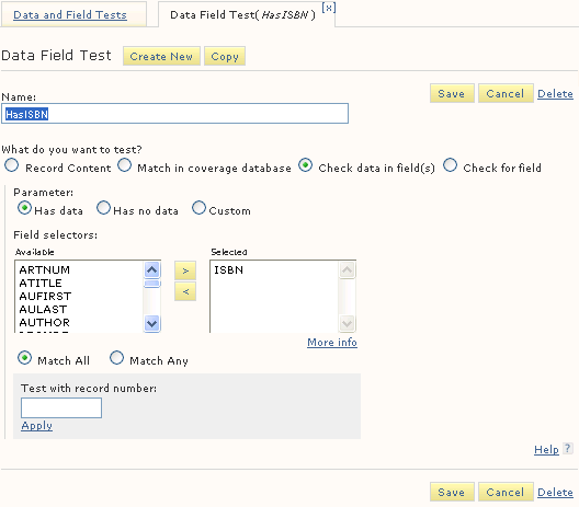 Data and Field Tests example Data and Field Tests example