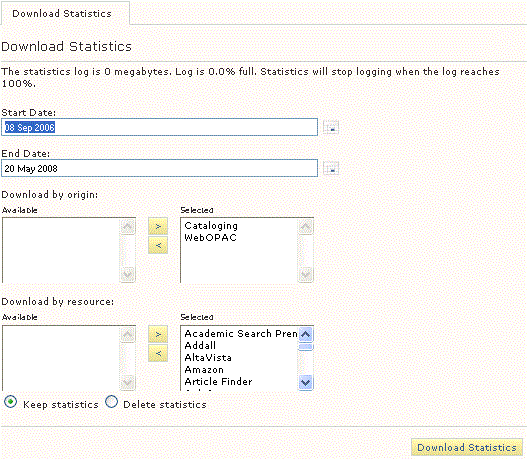 Download Statistics tab Download Statistics tab